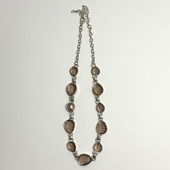 Napier Silvertone Pale Brown Gray Clear Teardrop Faceted Stone Necklace - Picture 2 of 8
